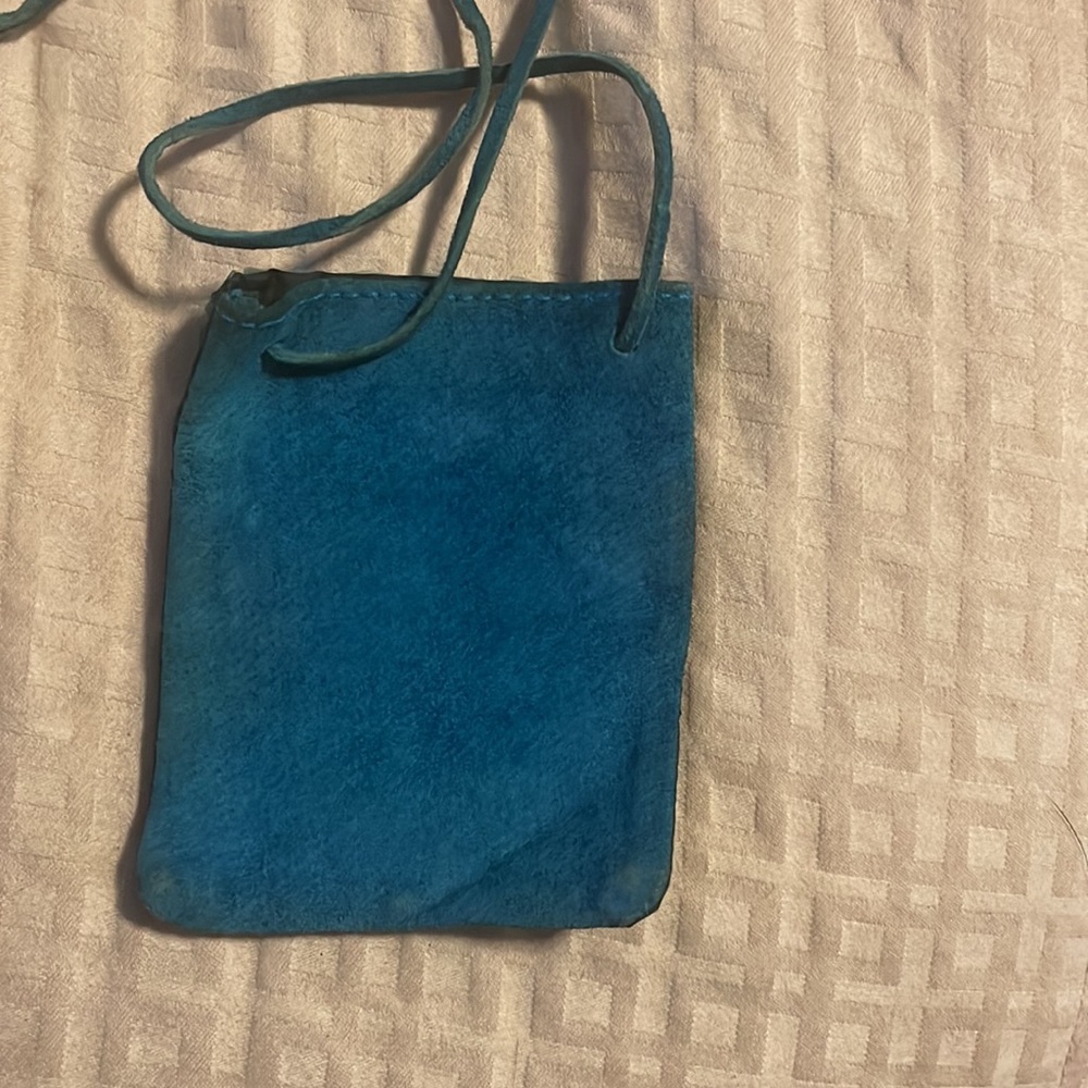 Urban Outfitters Vintage Card/ID Bag.Sequins/Turquoise Suede.19.5” Strap, 3”x4” - Picture 3 of 4
